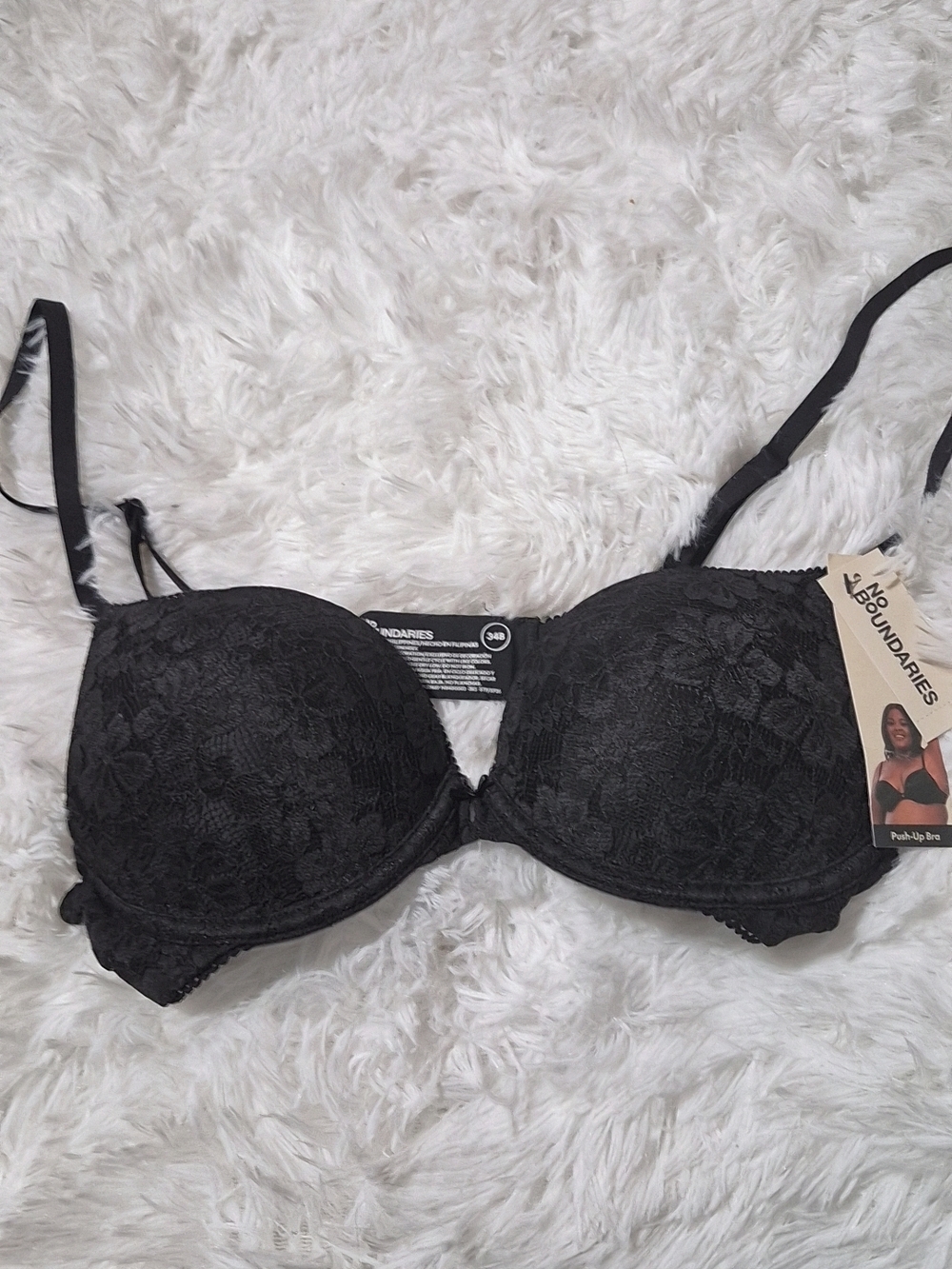 No Boundaries Black Lace Push-Up Bra with Floral Overlay